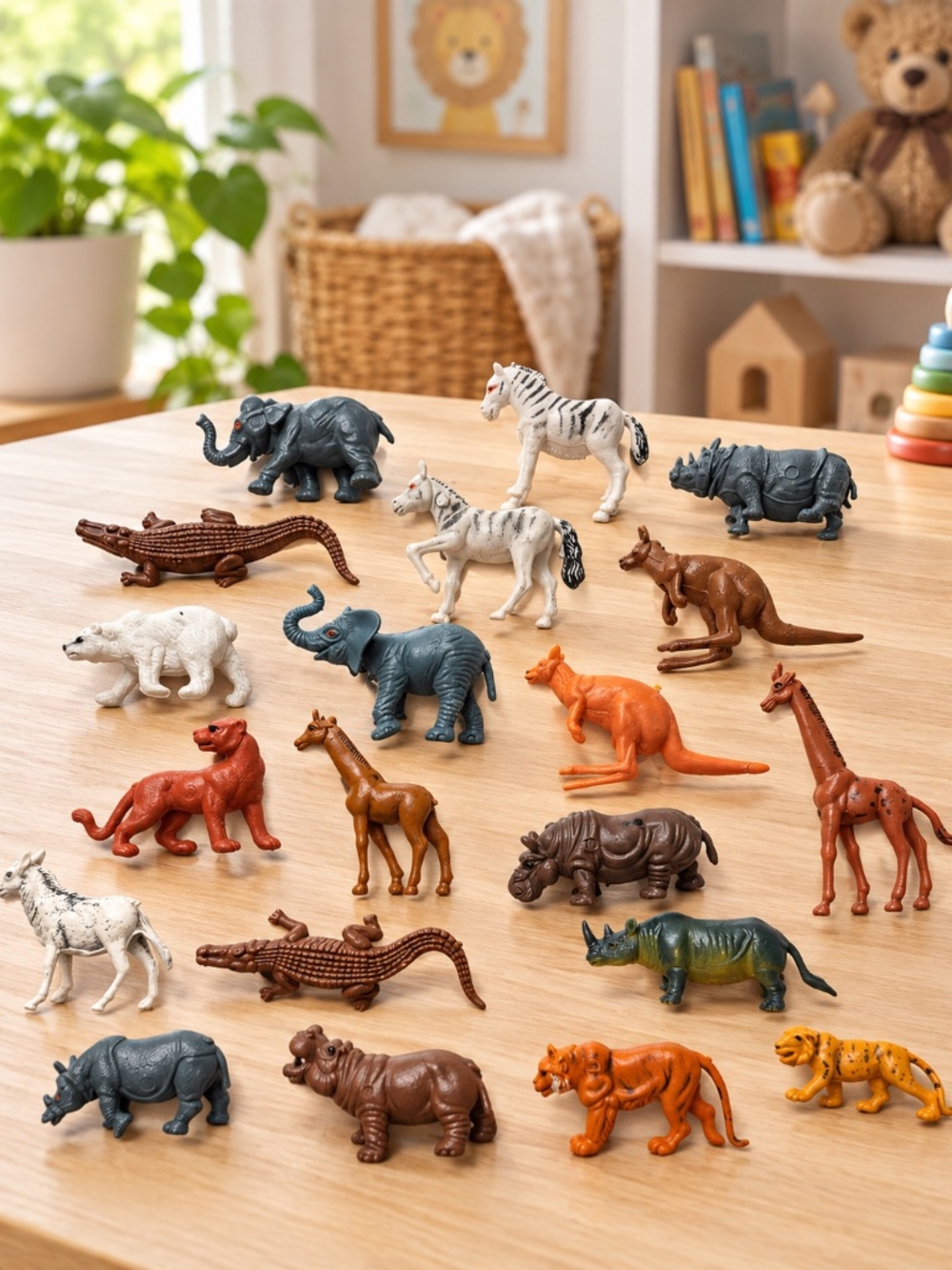Vintage Plastic Safari Zoo Animal Figures Lot of 20 Elephant Giraffe Rhino Zebra